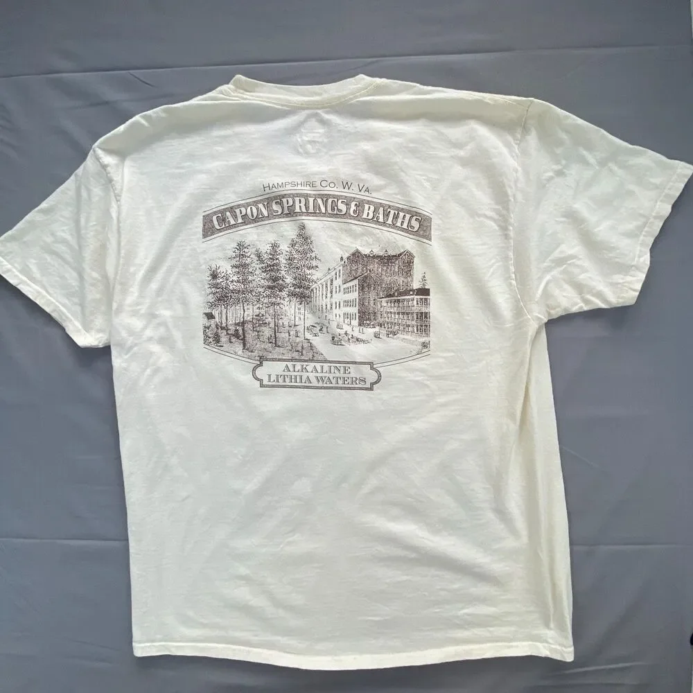 Hanes Beefy-T Mens XL Off White Capon Springs West Virginia Graphic T-Shirt